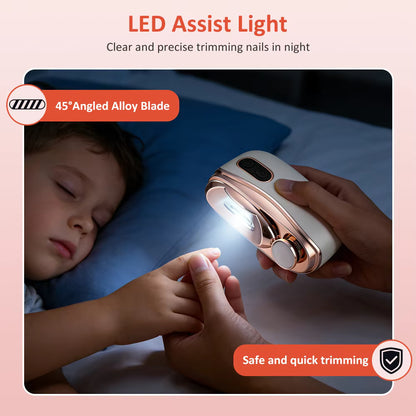 2-in-1 Automatic Electric Nail Clipper & Polisher with LED Light for Baby, Adults & Seniors