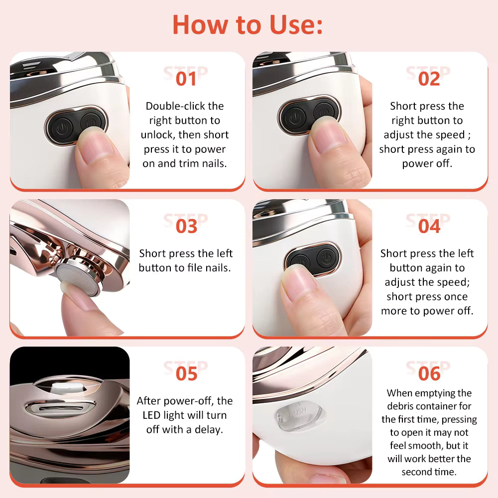 2-in-1 Automatic Electric Nail Clipper & Polisher with LED Light for Baby, Adults & Seniors