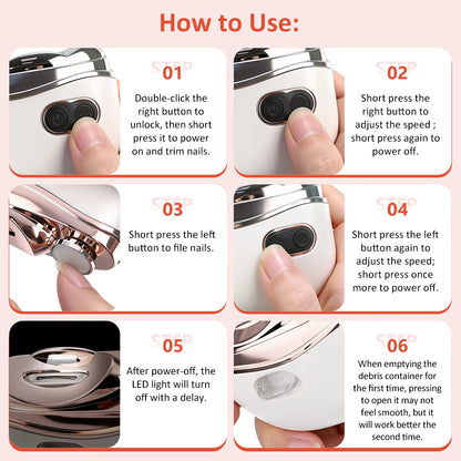 2-in-1 Automatic Electric Nail Clipper & Polisher with LED Light for Baby, Adults & Seniors