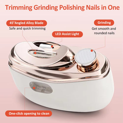 2-in-1 Automatic Electric Nail Clipper & Polisher with LED Light for Baby, Adults & Seniors