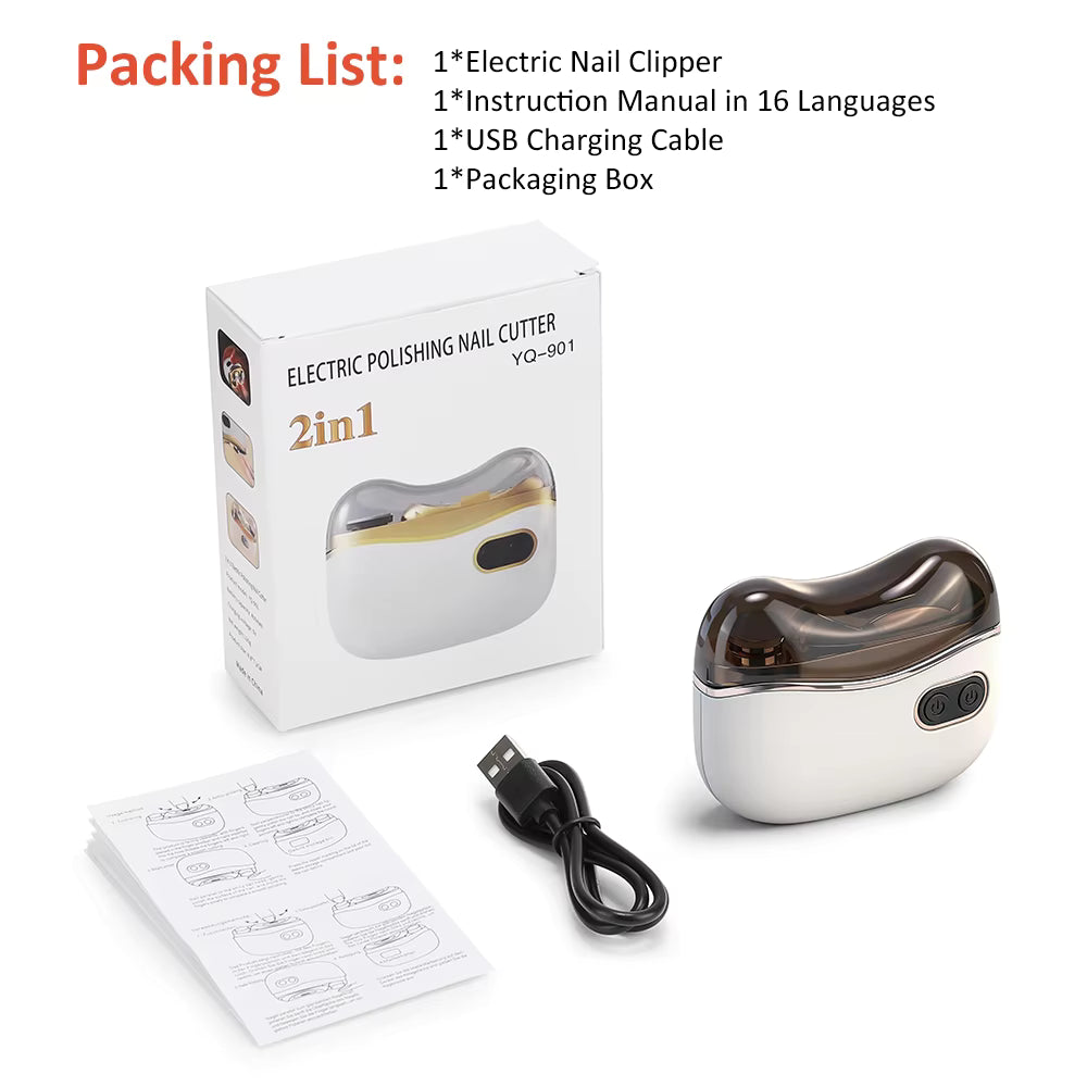 2-in-1 Automatic Electric Nail Clipper & Polisher with LED Light for Baby, Adults & Seniors
