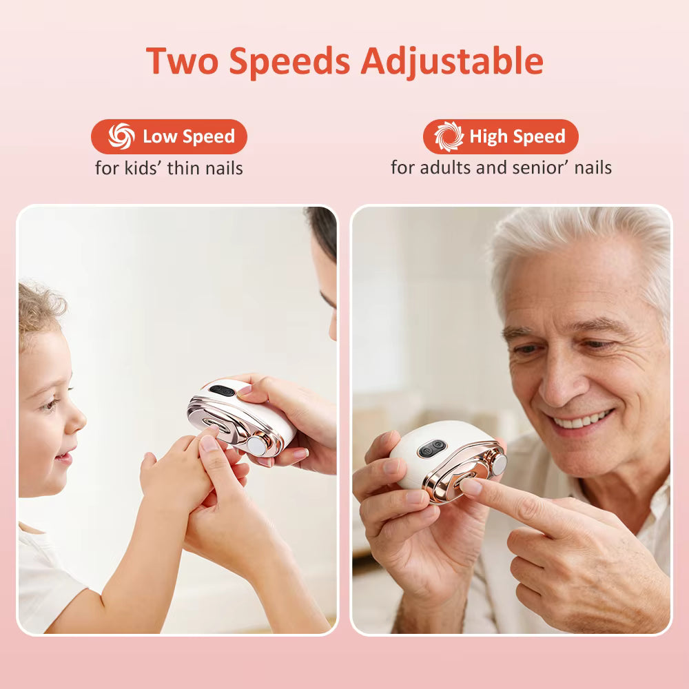 2-in-1 Automatic Electric Nail Clipper & Polisher with LED Light for Baby, Adults & Seniors